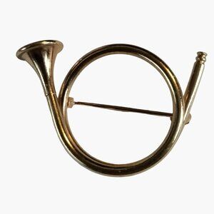 Napier French Horn Pin Brooch Gold Vintage Brooch Holiday Christmas Jewelry